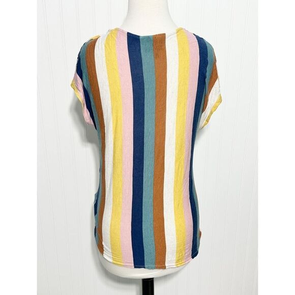 Anthropologie W5 Womens Stripe Short Sleeve Tie Front Top Multi-Color Size Large - Picture 7 of 9